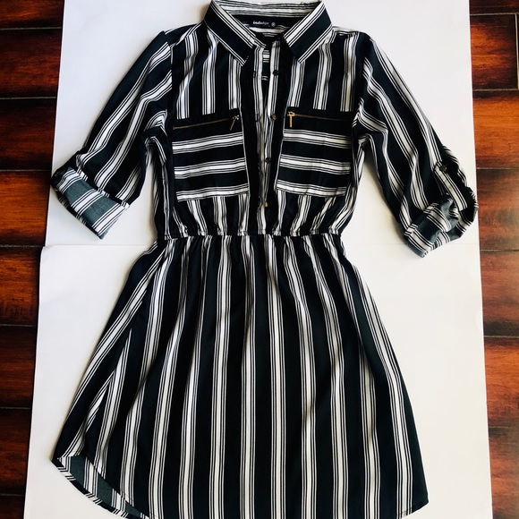 indulge Dresses & Skirts - Indulge Collar Cuffed 3/4 Sleeve B&W Mini Dress
